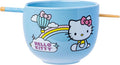 Silver Buffalo Sanrio Hello Kitty Rainbow Ceramic Ramen Bowl with Chopsticks, 20 Ounces