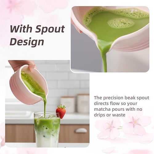 7-Piece Pink Matcha Set, 18oz Gradient Pink Sakura Matcha Bowl with Spout, Bamboo Whisk and Holder, Matcha Kit, Cute Macha Gift Set for Women & Matcha Lovers Starters, Mother's Day Gift