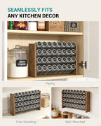 NESAPTO Spice Rack Organizer for Cabinet, Wooden 4 Tier Vertical Seasoning Organizers for Kitchen Pantry, Countertop/Wall Mount, Holds 32 Spice Jars (No Jars Included), 15.7" W × 9.4" H