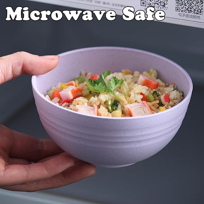 Unbreakable Wheat Straw Cereal Bowls Set of 4, 24 OZ Microwave and Dishwasher Safe Lightweight Soup and Salad Bowl Sets, Reusable Dessert Bowls for Rice, Pasta, Snack, Fruit, BPA Free (Purple)
