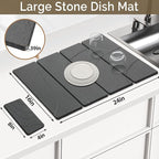 Large Stone Dish Drying Mat for Kitchen Counter, 2 PCS Quick Dry Stone Mats, Foldable Water Absorbing Diatomaceous Earth Drying Dishes Pad for Countertop Bottle Utensil Cup(Carved Gray 24"x16"&8"x4")