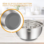 Wildone Mixing Bowls with Airtight Lids Set, 5PCS Stainless Steel Nesting Bowls Set for Kitchen, with Grater Attachments & Non-Slip Bottoms, Size 5, 3, 2, 1.5, 0.63 QT, Great for Baking & Serving