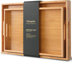 Fibogollo Bamboo Set of 2 Serving Tray with Handles,Decorative Trays Platter,Breakfast Tray in Bed,Food Drinks Tray for Eating,Working,Storing(Natural)