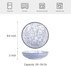 Selamica Ceramic Pasta Bowls Set 34 OZ, Large Salad Bowls 8.6 Inch Dinner Bowls for Kitchen, Wide Shallow Bowls Deep Plates for Pasta Soup, Microwave & Dishwasher Safe, Set of 6, Vintage Blue