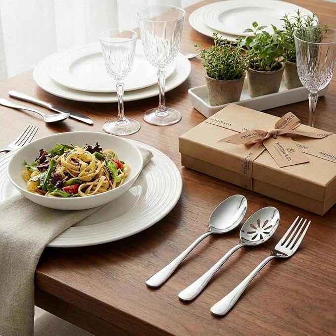 Silverware Set, Heavy Duty Stainless Steel Cutlery Set with Wide Handles, Mirror Polished Utensils Spoons and Forks Set for Kitchen, Dishwasher Safe, 5 Piece