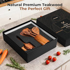 Wooden Spoons for Cooking, 9 PCS Teak Wood Cookware Utensil Set - Smooth Finish, Non-Stick, Comfortable Grip, Heat Resistant Kitchen Utensils Gift Box