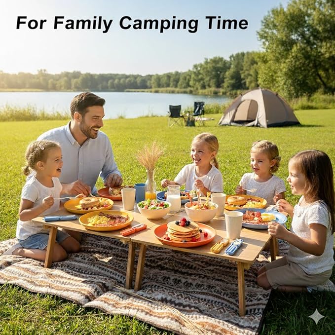 Wheat Straw Dinnerware Sets for 4, Unbreakable Dish Sets Wheat Straw Plates, Bowls, Cups Sets with Utensils, Camping Plates Set with Cups & Bowls, BPA-Free Microwave & Dishwasher Safe Dishware