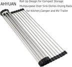 Ahyuan Roll up Dish Drying Rack Over The Sink Kitchen Roll up Sink Drying Rack Portable Dish Drainer Foldable Dish Drying Rack (Black, 20.5''X11.2'')