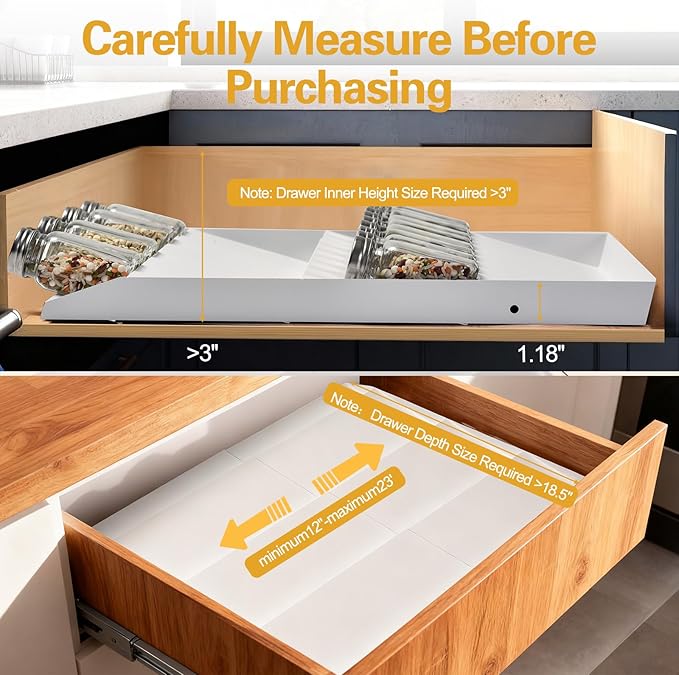 GOENDR Spice Drawer Organizer, 4-Tier Metal Spice Rack for Drawer, Expandable Seasoning Organizer Fits 11.4-22.8” Wide Drawer, Holds up to 48 Spice Jars (Not Included), White