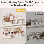 2 Pcs Cabinet Organizer Shelf，Stackable Kitchen Counter Shelves, Spice Rack,Countertop Organizers，Pink Plastic Storage Shelves Rack for Makeup，Bathroom, Cupboard，Desk，Pantry Organization