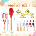 24 Pcs Small Silicone Whisks and Spatulas with Wooden Handle for Cooking 10 Inch Mini Whisk Spatula Non Stick Kitchen Baking Essentials Cookware for Valentines Day Party Favor Gift Supplies