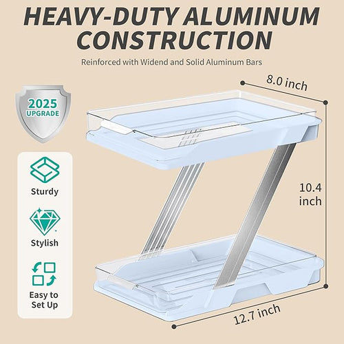 3 Pack Bathroom Organizers and Storage - Multi-Purpose,2-Tier Clear Pull Out Organization for Bathroom,Under Sink,Kitchen,Vanity,Countertop,Cabinet,Pantry & Medicine Cabinet,Blue