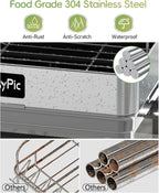 2 Tier Dish Drying Rack, Thicker Premium 304 Stainless Steel Dish Racks for Kitchen Counter, Automatic Drainage Spout, Dish Drainer & Drainboard Set with Utensil Holder and Cup Holder, Grey