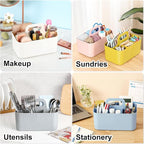 Multiuse Caddy Organizer with Handle, Portable Divided Plastic Tote Bin - Art Craft, Stationary Pen Marker Crayons, Makeup Hair Supplies Storage - Bathroom, Classroom, Dorm, Office, Desk Holder - Pink
