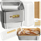 80 Pack Aluminum Loaf Pans with Lids Stickers and Parchment Paper Sheets,2.4Lb Heavy Duty Aluminum Foil Premium Bread Tins - 8.3" X 4.1" X 2.2" Disposable Baking Pans