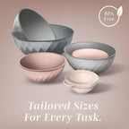 COOK WITH COLOR Mixing Bowls with Lids - 12 Piece Plastic Nesting Bowls Set includes 6 Prep Bowls and 6 Lids, Microwave Safe Mixing Bowl Set, Grey/Pink Diamond