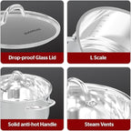 SUNHOUSE Stainless Steel Stock Pot - 12 Quart Heavy-Duty Induction Cooking Pot with Visible Lid for Pasta, Soup, Spaghetti - Nonstick Thick-Bottom Deep Stockpot for Canning, Boiling, and Simmering