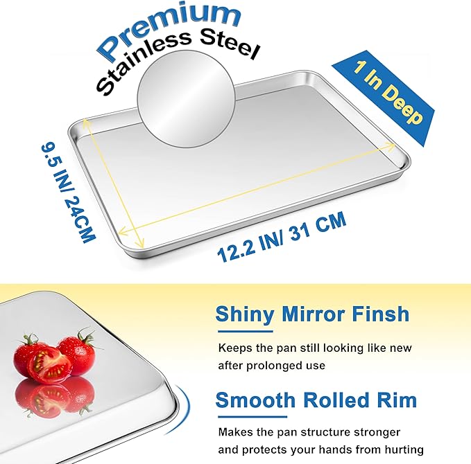 12.5 Inch Baking Sheet Pan, Joyfair Stainless Steel Cookie Sheet Toaster Oven Tray, Professional Bakeware for Cookie/Bacon/Bread, Rolled Rim & Mirror Finish, Rust Resistant & Dishwasher Safe