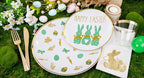 Hioasis 175pcs Easter Plastic Plates, Bunny Plastic Disposable Dinnerware Set Include 25 Dinner Plates, 25 Dessert Plates, 25 Forks, 25 Knives, 25 Spoons, 25 Napkins，25 Cups Perfect for Easter Party