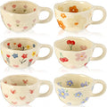 Maxdot 6 Pcs 12oz Ceramic Coffee Mugs Sets Glazing Process Cappuccino Mug Floral Ceramic Tea Cups Mother's Day Idea Gift for Women Mom Porcelain Cup for Coffee, Cocoa, Tea, Latte (Cute)