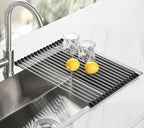 Tomorotec 17.7" x 12.5" Roll Up Dish Drying Rack Over Sink Drying Rack Sink Cover Kitchen Sink Accessories Gadget Multipurpose Organizer Foldable Stainless Steel Drainer