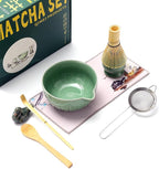 Matcha Ceremony Accessory,temmoku glaze Matcha Whisk, Traditional Scoop (Chashaku), Tea Spoon, Whisk Holder, 1 tea bowl, 1 tea siev, The Perfect Set to Prepare a Traditional Cup of Matcha. (Green)