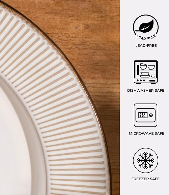 GBHOME Ceramic Dinnerware Sets, 32 pcs Embossed Elegant Stoneware Plates and Bowls Sets, Housewarming Wedding Gift | Dishwasher & Microwave Safe | Dishes Set Service for 8