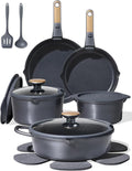 CAROTE 17Pcs Titanium Pots and Pans Set, Cookware Set Nonstick, Kitchen Cooking Set with Detachable Handle, RV/Camping Cookware, Dishwasher/Oven Safe, Grey