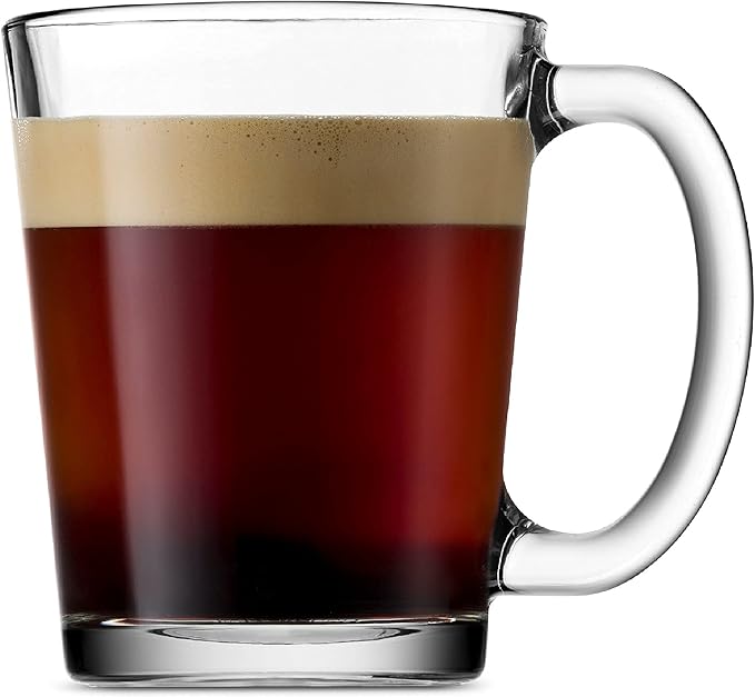 Godinger Coffee Mugs, Italian Made Glass Coffee Mug, Hot Beverage Tea Cups, Glass Cups, Drinking Glasses - 10oz., Set of 4