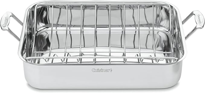 Cuisinart 16-Inch Roasting Pan, Induction Compatible Premium Rectangular Roaster Pan With Rack, Stainless Steel Roasting Pan with Rack, Large Capacity, Dishwasher Safe