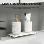 Razborci Water Absorbing Stone Sink Caddy, Diatomite Kitchen Sink Organizer, Bathroom Counter Tray, Faucet Drying Mat Coaster Soap Dish Rack Riser Dispenser Sponge Holder, Silver, White 10" x 4"
