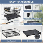 Dish Drying Rack with Drainboard, Rustproof Dish Rack for Kitchen Counter, Large-Capacity Dish Drainer with Cutlery Holder, Sturdy Kitchen Organizer for Dishes, Spoons and Forks