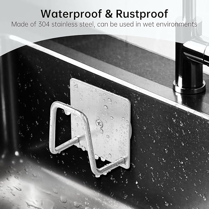 Magnetic Sponge Holder for Kitchen Sink,1 Pcs Strong Magnetic Stainless Steel Rack Stand, Kitchen Accessories, Dish Sponge Organizer, Scrubber Caddy, with Extra Magnets and Metal Plates