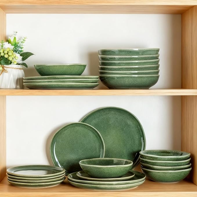 AmorArc Ceramic Dinnerware Sets,Handmade Reactive Glaze Stoneware Plates and Bowls Sets,Highly Scratch Resistant | Dishwasher & Microwave Safe Dishes Set,Service for 4 (12pc)