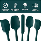Silicone Spatula Set, 5 Piece Food Grade Rubber Spatulas for Baking, Cooking, and Mixing High Heat Resistant Non Stick Dishwasher Safe BPA-Free (Dark Green)