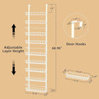 Churboro Over the Door Pantry Organizer Rack with 9 Adjustable Baskets, 9 Tiers Dual-use Hanging or Wall Mount Spice Rack Organizer, White