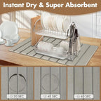 Large Stone Dish Drying Mat for Kitchen Counter, Eco-friendly, Instant Drying Pad,Diatomaceous Earth Water Absorbing Mat, Foldable and Super Absorbent Dish Drying Stone Mat, 24"×16", Warm Gray
