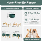 Havniva Ceramic Raised Double Bowls Set with Stand, 2 Heights Elevated, Food & Water Bowls for Small Breed Dogs, Weighted Dog Dishes, Pet Bowl(6.1'',28.7oz, Green)