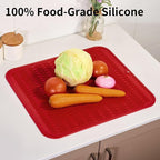 ZLR Large Silicone Dish Drying Mat (16" x 18") - XL Heavy Duty Drainboard Mat for Pots, Pans & Family Loads - Heat Resistant Trivet & Counter Protector, Easy Clean (Lava Red)