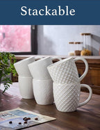 14 oz Embossed Ceramic Coffee Mugs - Set of 6, Artisan Textured Ceramic Coffee Mugs,Lead-Free Microwave & Dishwasher Safe,Coffee Cups for Wedding Housewarming Coffee Lovers