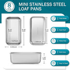 TeamFar Mini Loaf Pan, 8 PCS Stainless Steel Loaf Pans for Baking Bread, 6.3 x 3.5 Inch Bread Baking Pan for Homemade Bread, Meatloaf, Cake and Brownies, Non-Toxic, Oven & Dishwasher Safe