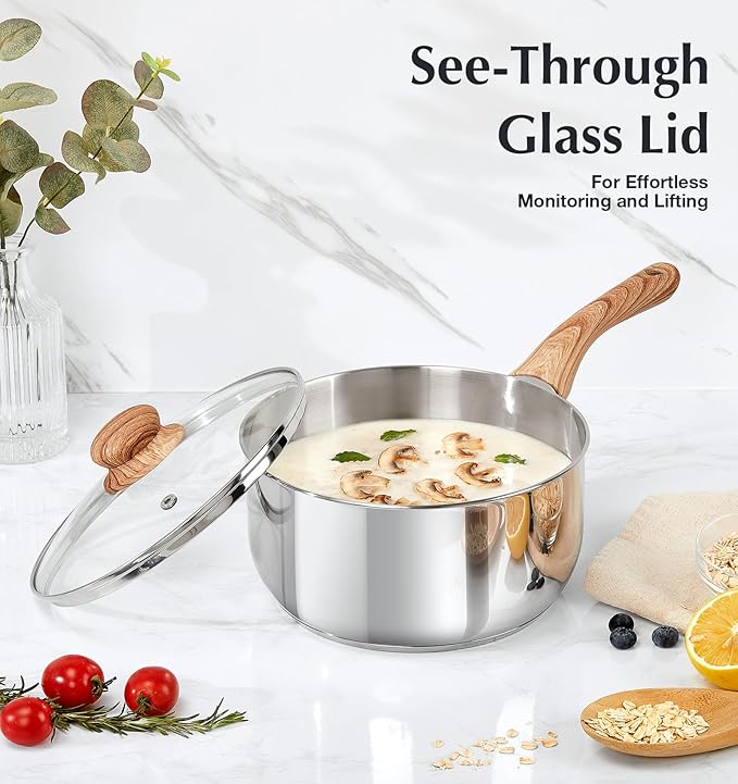 KOCH SYSTEME CS Stainless Steel Saucepan 6PCS, Stainless Steel Pot 1.5QT & 2QT & 3QT with Heat-resistant Bakelite Handle, Tri-ply Base Sauce Pan, Induction Compatible Pots, Pot Set 6 Piece