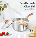 KOCH SYSTEME CS Stainless Steel Saucepan Set, 4-Piece Stainless Steel Sauce Pan with Cool-Touch Bakelite Handle, 1 QT & 2 QT Saucepan with Lid, Steel Pots Induction Ready