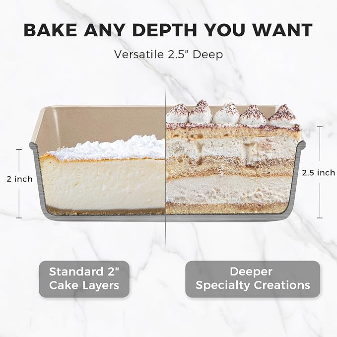 HONGBAKE Deep Baking Pans Set for Oven, Nonstick Rectangle Sheet Cake Pans for Baking, 13/11/9 Inch Rectangular Oven Tray for Cooking Brownie Lasagna, Stackable Multi-Depth Bakeware, Golden