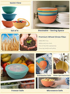 Homienly Wheat Straw Bowls with Lids Salad Bowl 40 OZ Unbreakable Cereal Bowls for Kitchen, RV, Lunch Microwave Safe Camping Bowls Dishwasher Safe Soup Bowls Reusable Food Storage Bowls Multi, 4 Sets