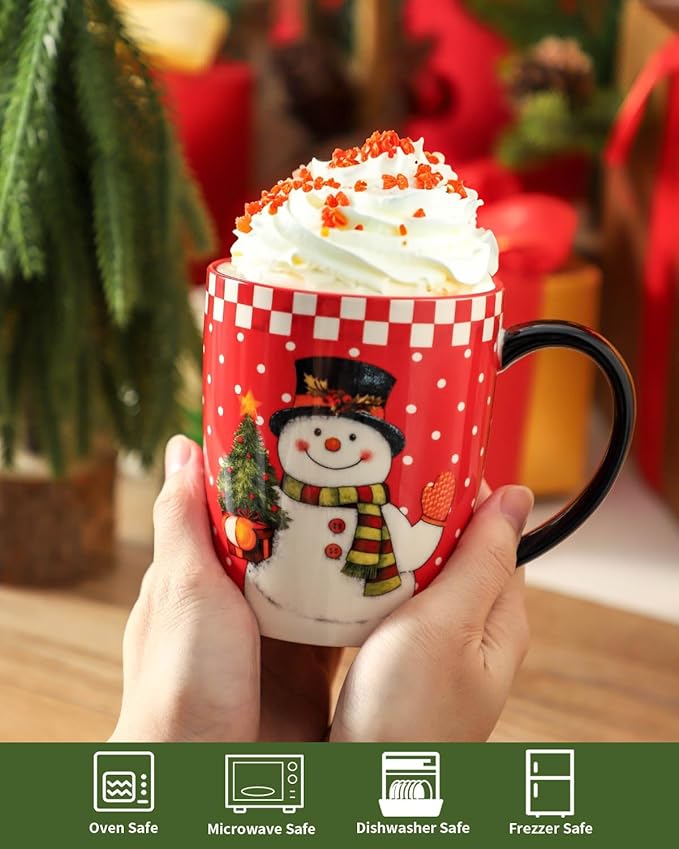 HASENSE 15oz Coffee Mugs Set of 4, Ceramic Holiday mugs with Handles,Lager Coffee Cups for Hot Cocoa,Coffee or Tea, Ideal Gifts for Family,Friends,and Holiday Parties,Colorful
