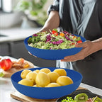 Wrova 65oz Wheat Straw Large Salad & Soup Bowls Set of 2, Unbreakable, Microwave & Dishwasher Safe, Plastic Bowls for Kitchen, Camping, School - Blue