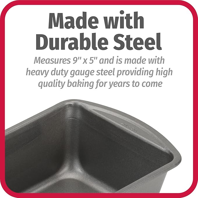 GoodCook Nonstick Loaf Pan Heavy-Duty Steel Bakeware with Easy-Clean Non-Stick Coating, Oven & Dishwasher Safe Pan for Meatloaf Breads Cakes Brownies Lasagnas Casseroles & More, 9 x 5-Inch, Gray