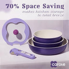 CAROTE 11pcs Ceramic Cookware Set, Pots and Pans Set Non stick, Induction Kitchen Cookware with Removable Handle, RV Dishwasher ＆ Oven Safe, RV/Camping Cookware, PFOA Free, Purple