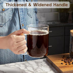 Glass Coffee Mugs, 20 oz Ice coffee cups, Large Clear Tea Cups Set of 2, Glass Mugs with Handles, Glass Cups for Latte, Cappuccino, and Tea